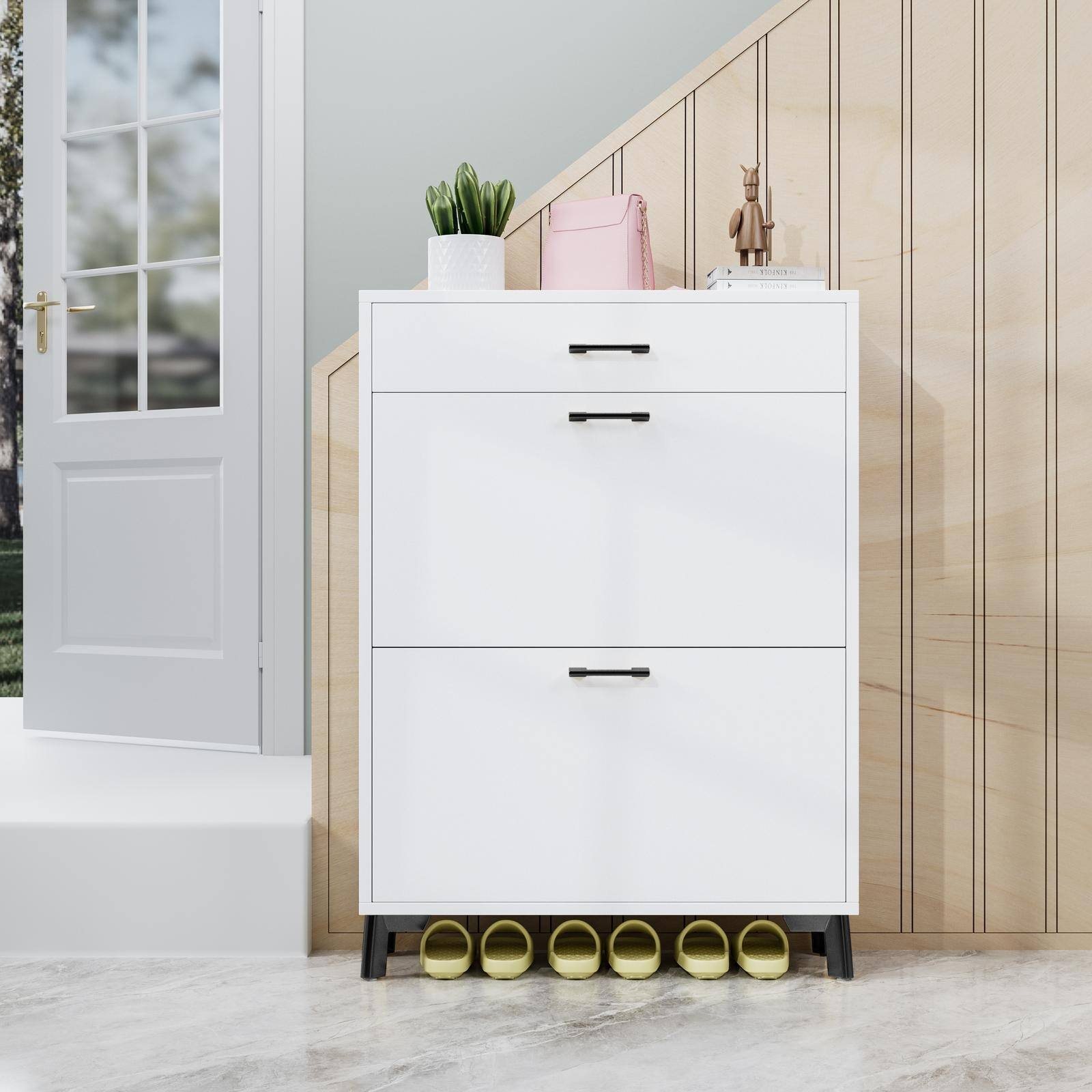 Angle. Spaco - Spaco 2 Drawers Shoe Storage Cabinet for Entryway, Free Standing Hidden Shoe Organizer Rack for Doorway, Hallway, Closet - White.