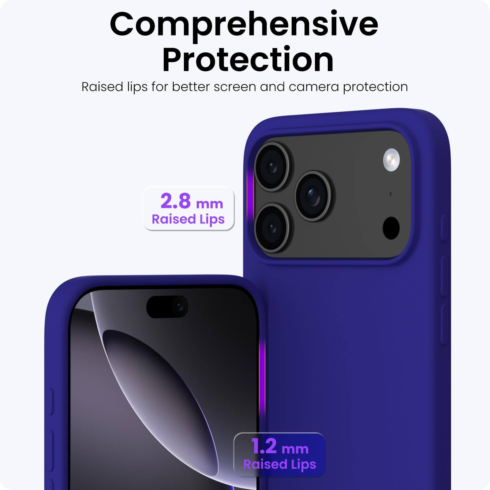 Comprehensive Protection  
Raised lips for better screen and camera protection  

2.8 mm Raised Lips  
1.2 mm Raised Lips
