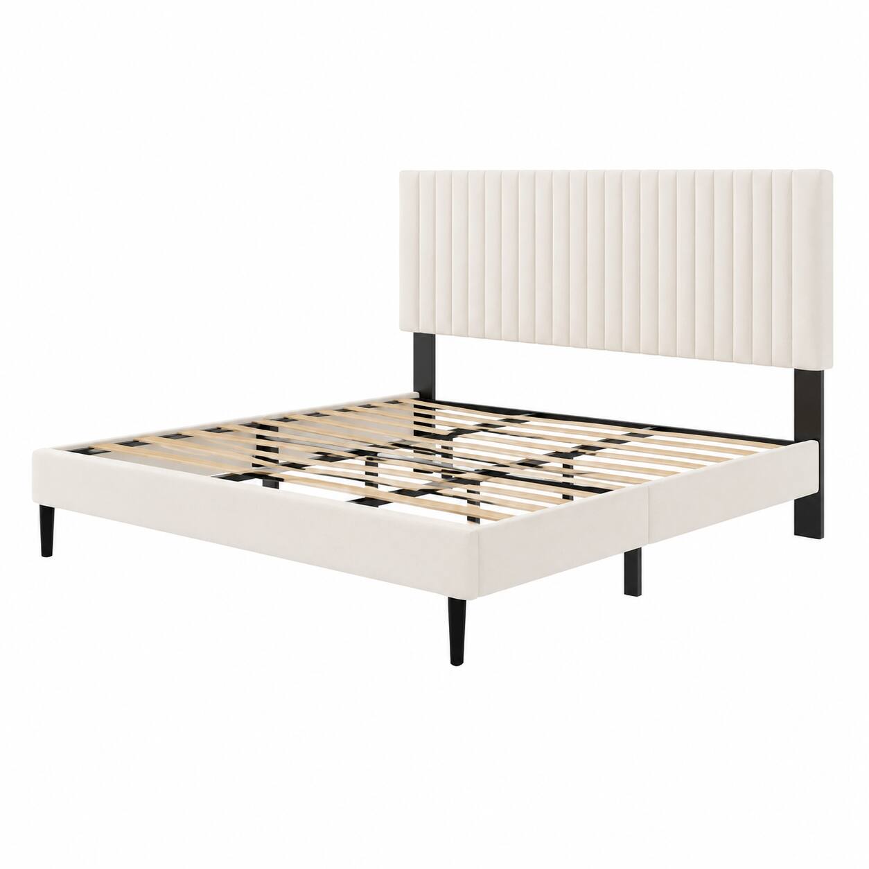 Alt View 4. Z-Edge - Full Size Bed frame, Upholstered Platform Bed with Height-Adjustable Headboard, No Box Spring Needed, Easy Assembly - Beige.