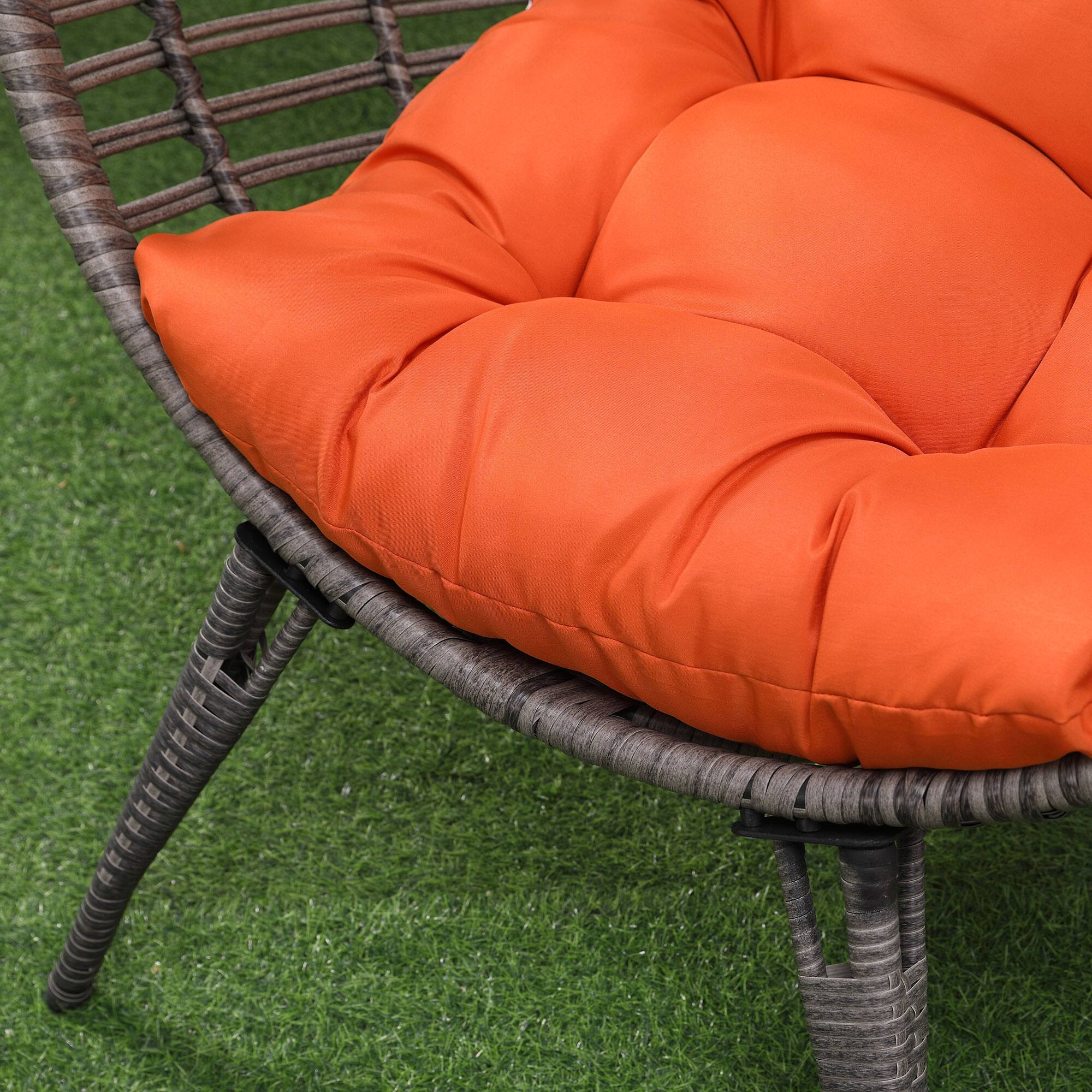 Alt View 7. Outsunny - Patio Wicker Egg Chair w/ Soft Cushion, Teardrop Cuddle Seat, Outdoor / Indoor Patio Chair, PE Plastic Rattan Furniture - Orange.