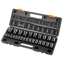VEVOR - Impact Socket Set 1/2 Inches 26 Piece Impact Sockets, Shallow Socket, 6-Point Sockets, Rugged Construction, CR-V - Black
