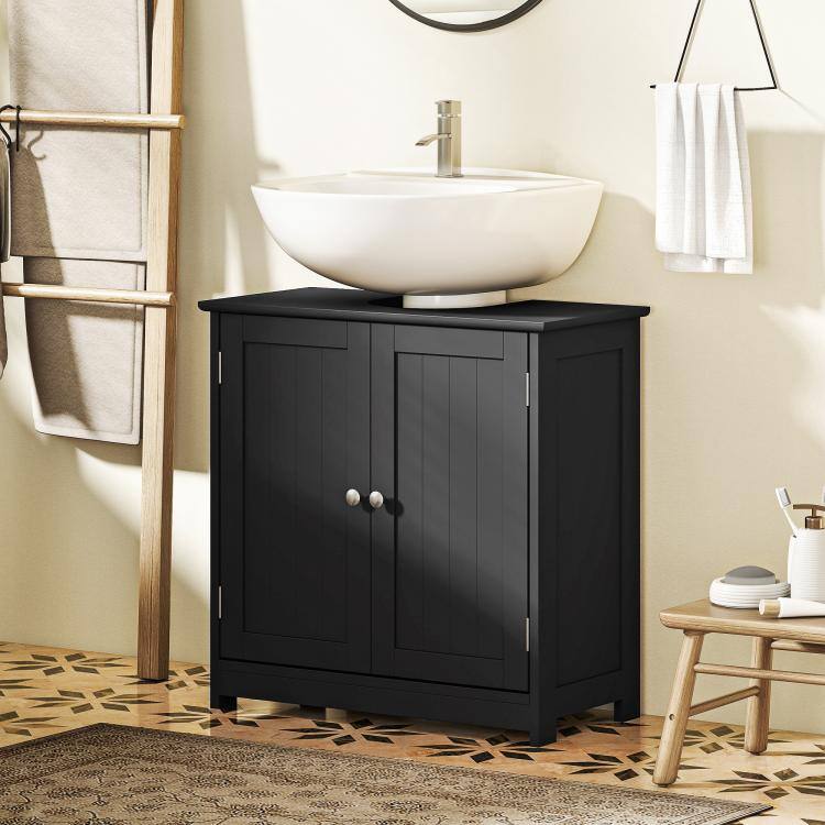 Alt View 2. PULUZ - Pedestal Sink Storage Cabinet, Bathroom Sink Cabinet with U-Shape Cut-Out and Adjustable Shelf - Black.