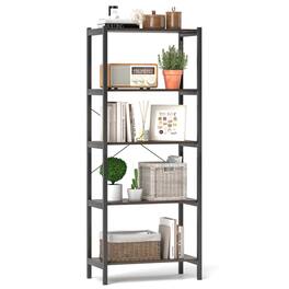 Costway - 1 PCS 5-Tier Bookshelf Bookcase with Metal Frame & Dual Anti-Tipping Kits Storage Rack - Oak,Black