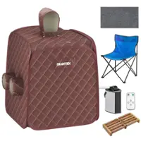 Costway - 800W 2 Person Portable Steam Sauna Tent SPA w/ Hat Side Holes 3L Steamer - Coffee - Front_Zoom