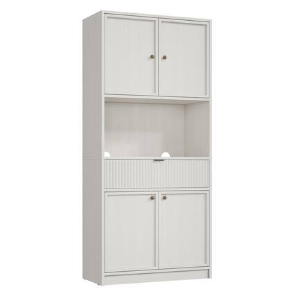 Front. Acekool - Tall Storage Cabinet, 70" Kitchen Pantry Cabinet with Doors, Fluted Kitchen Hutch - White.