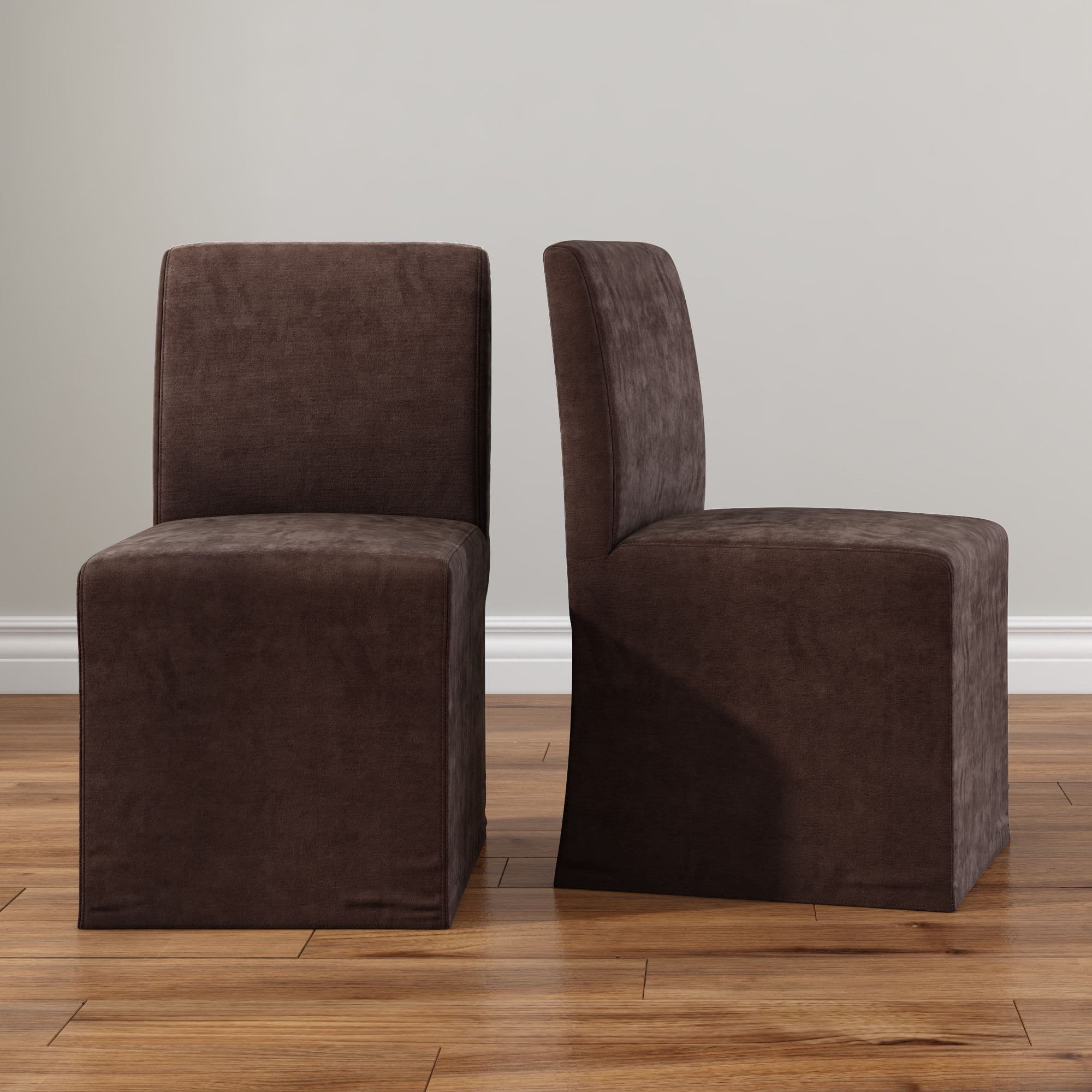 Plank+Beam - Chesnee Dining Chair with Long Slipcover, MB2405-09 (2 Pack) - Chocolate