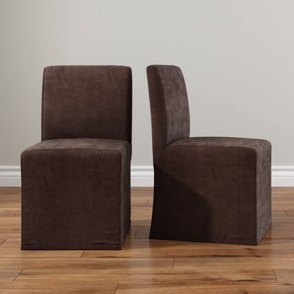 Front. Plank+Beam - Chesnee Dining Chair with Long Slipcover, Chocolate MB2405-09 (2 Pack) - Chocolate.