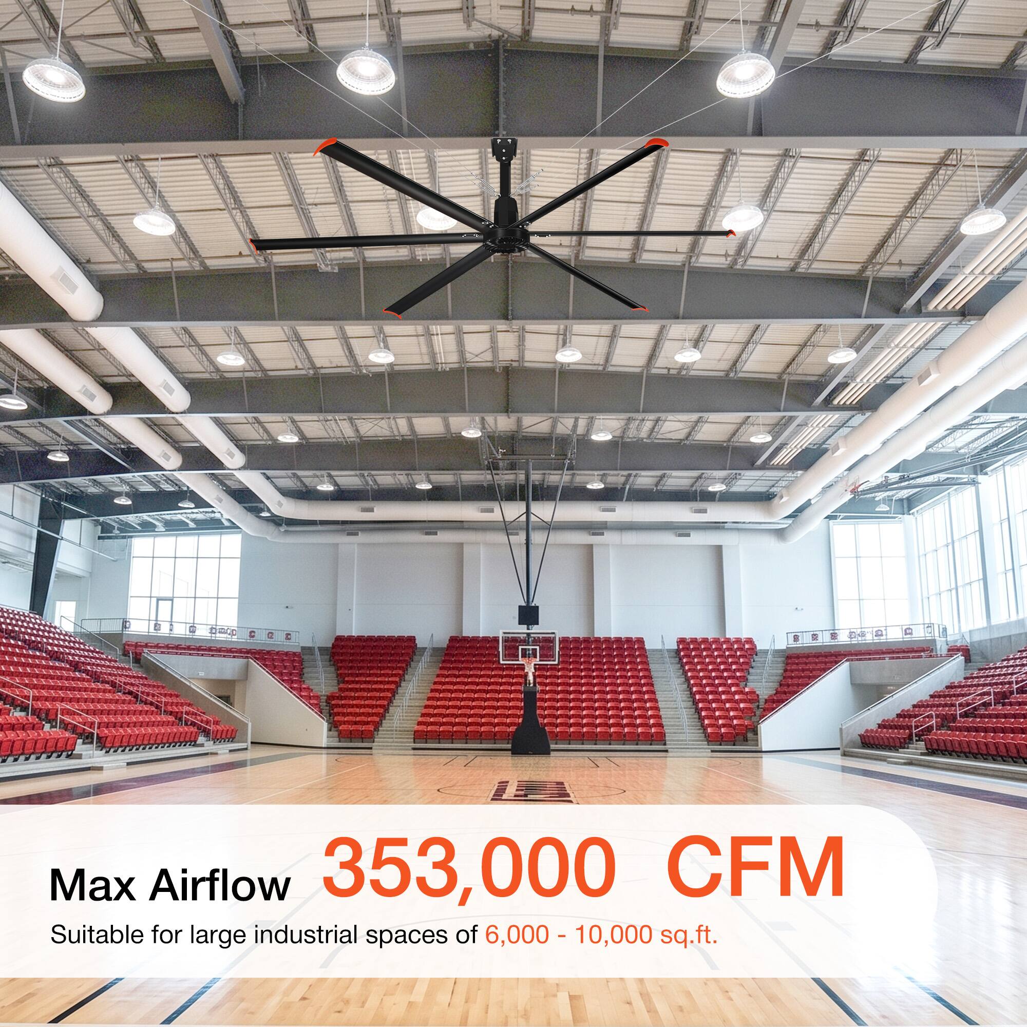 Max Airflow 353,000 CFM  
Suitable for large industrial spaces of 6,000 - 10,000 sq.ft.