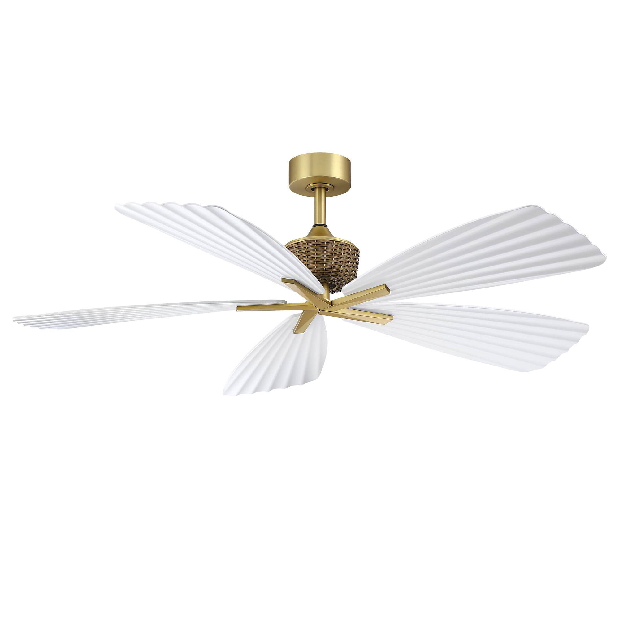Alt View 7. Parrot Uncle - 56" Tropical White Pleated Leaf 5-Blade Indoor Outdoor Ceiling Fan with Remote, No Light - Gold.
