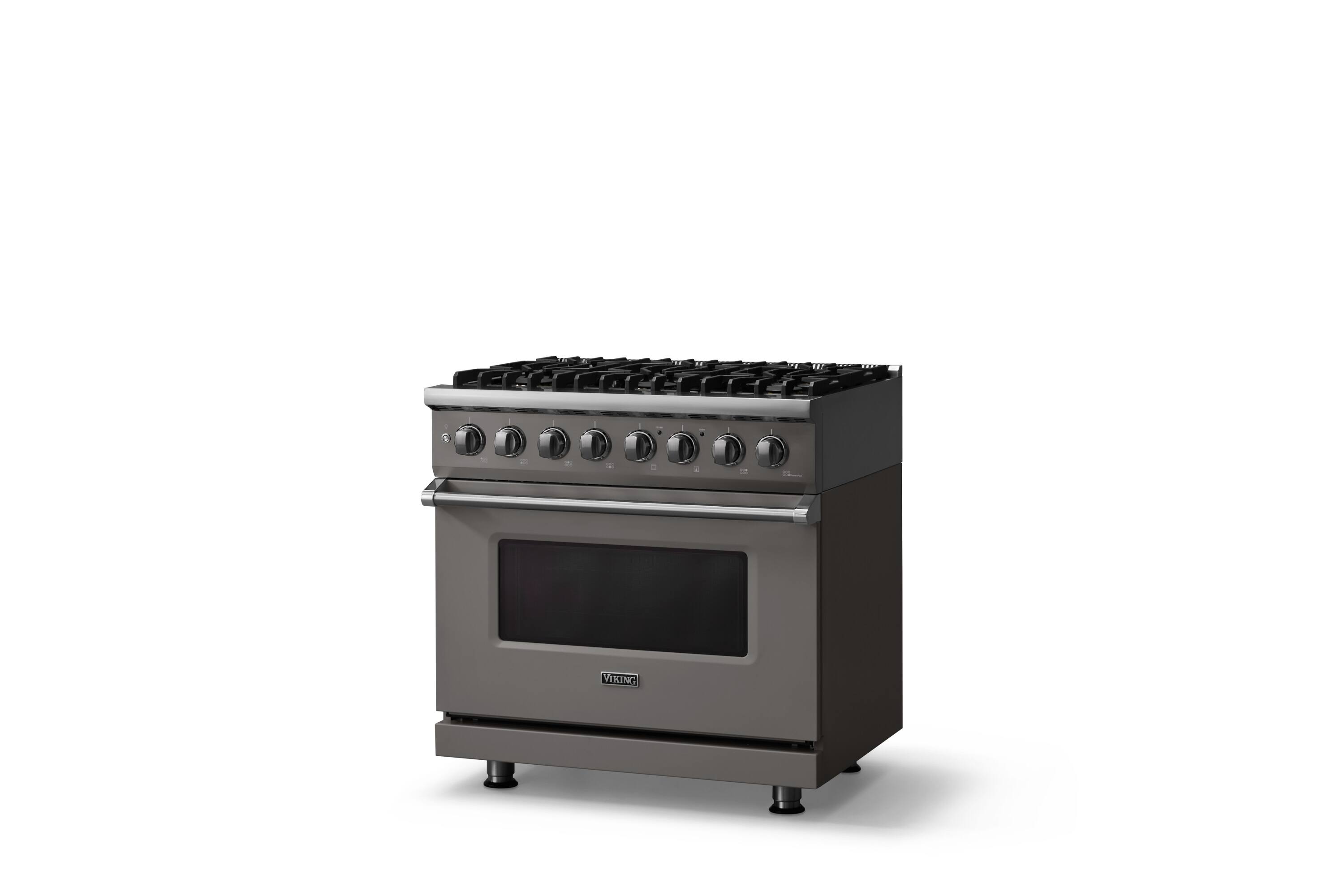 Angle. Viking - 36 in. Wide 6 Burner Pro 5 Series 5.6 Cu. Ft. Freestanding Sealed LP Dual Fuel Convection Range - Damascus Gray - Damascus Gray.