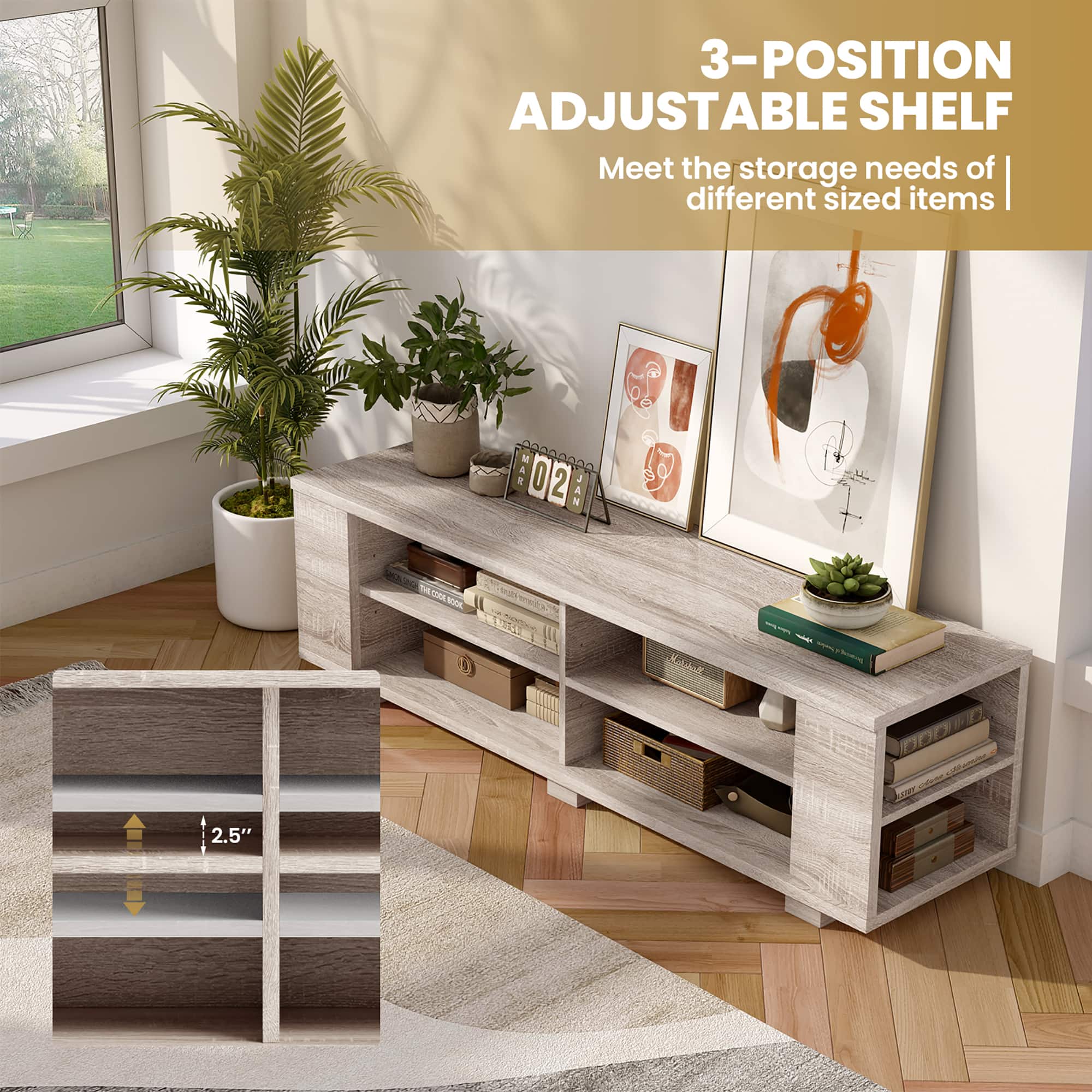 3-Position Adjustable Shelf Meet the storage needs of different sized items.