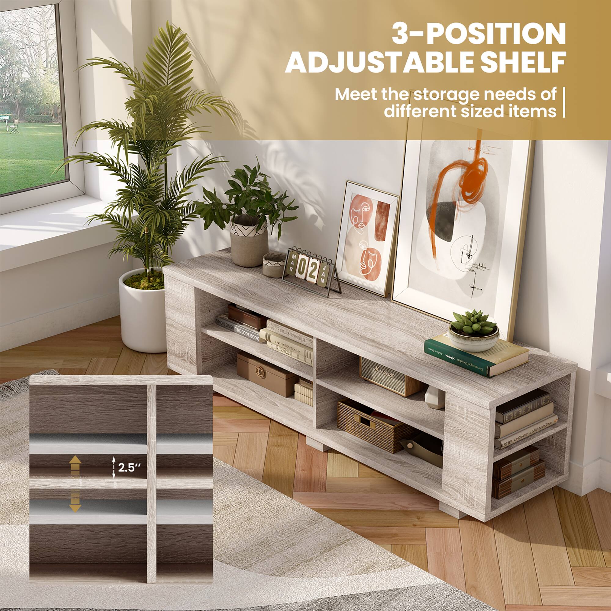 3-Position Adjustable Shelf Meet the storage needs of different sized items.