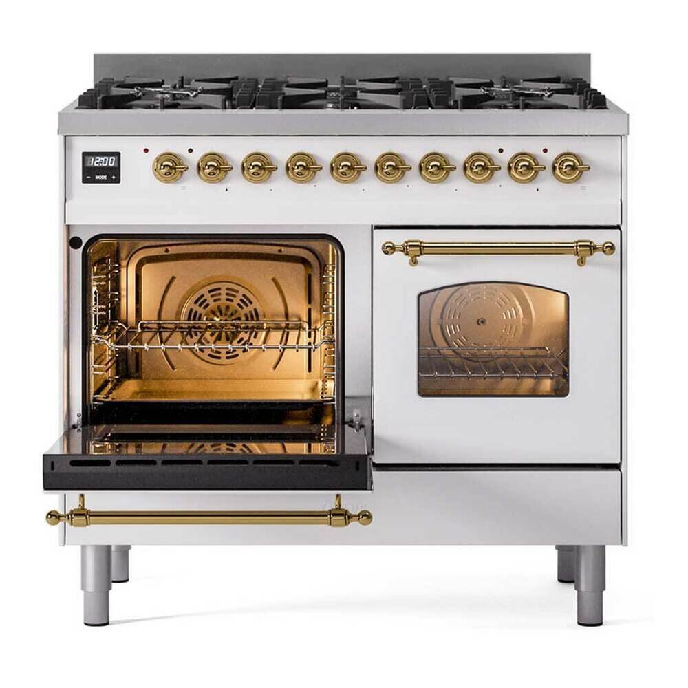 Alt View 3. ILVE - ILVE Nostalgie II Series 40 in. Dual Fuel Range with 6 Sealed Burners (Natural Gas, Brass Trim) - White.