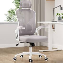 GOODSILO - Ergonomic High-Back Mesh Office Chair with Adjustable Lumbar Support and Flip-Up Armrests - Grey+White