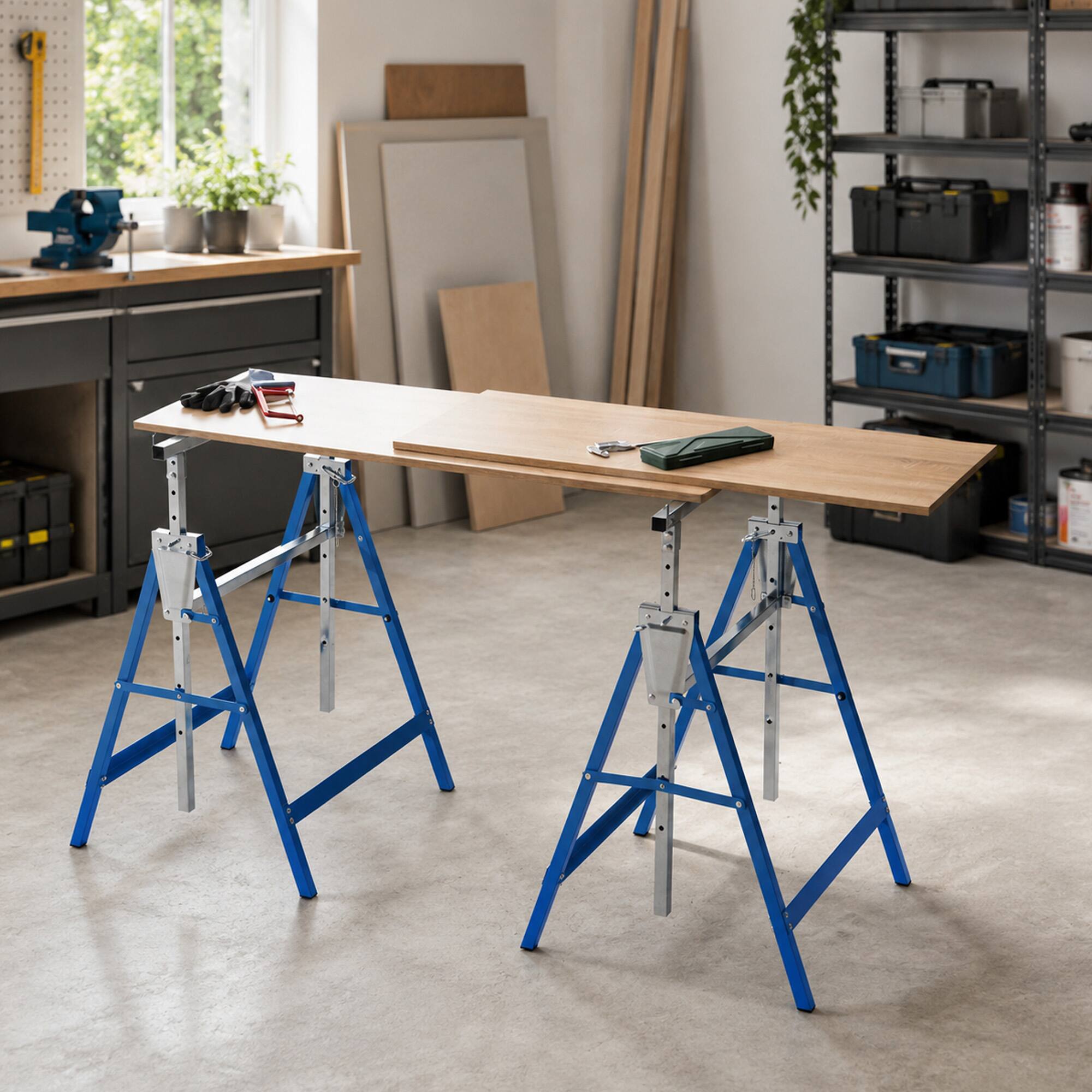 Homcom of 2 Adjustable Telescopic Builders Trestle, DIY Steel Work ...