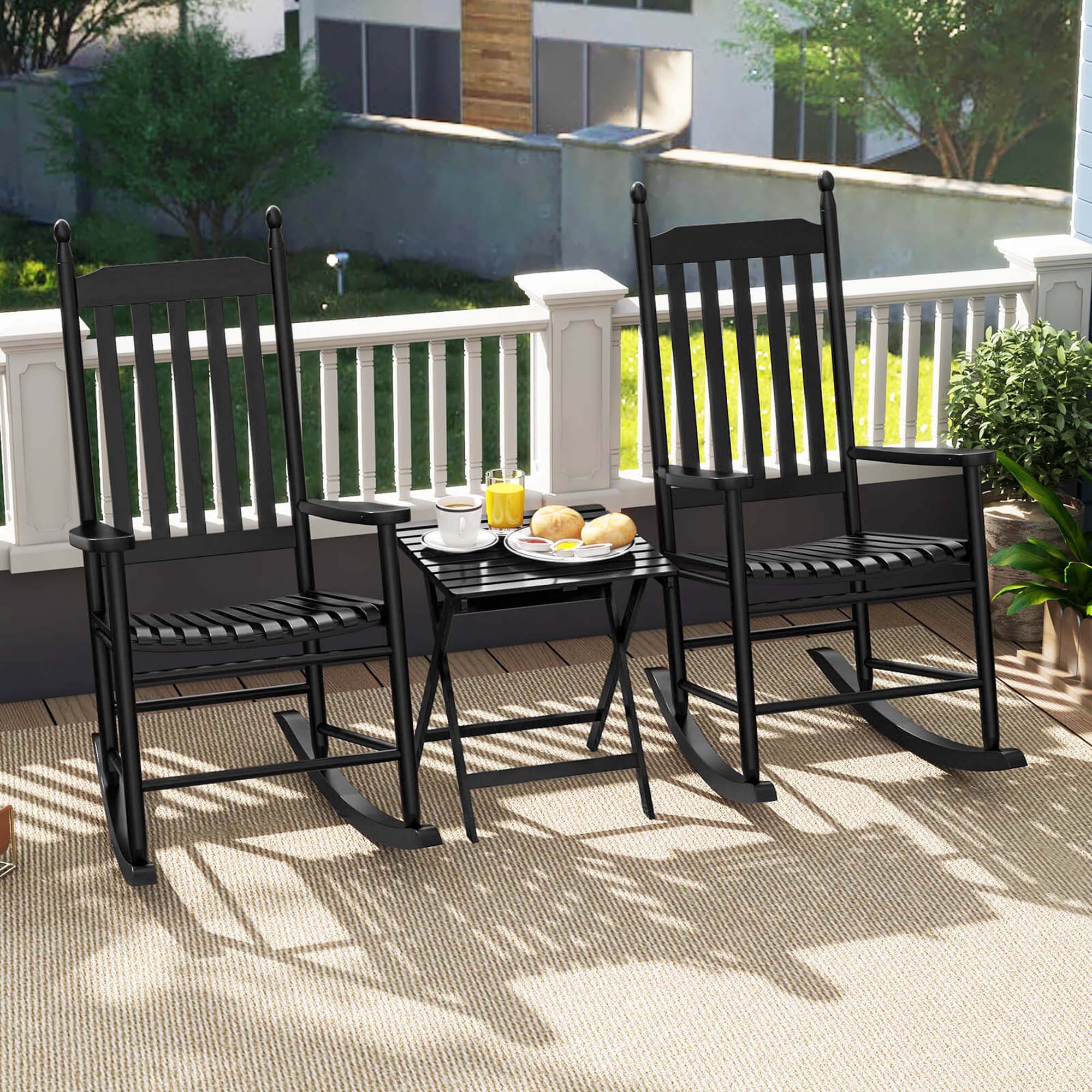 Back. Costway - Outdoor Wooden Rocking Chair with Solid Rocking Base Slatted Seat & Back Patio - Black.