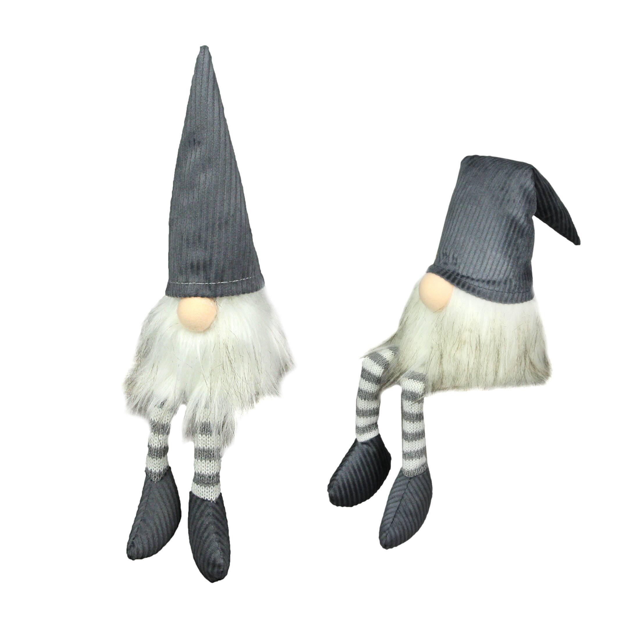 Things2Die4 - Grey Polyester Garden Gnome Shelf Sitters Home Decor Plush Decorations Set of 2 - Gray