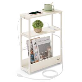 Songmics Home - Side Table with Charging Station, Narrow End Table, 3-Tier Nightstand, Sofa Table for Small Spaces, Magazine Rack - Cream White