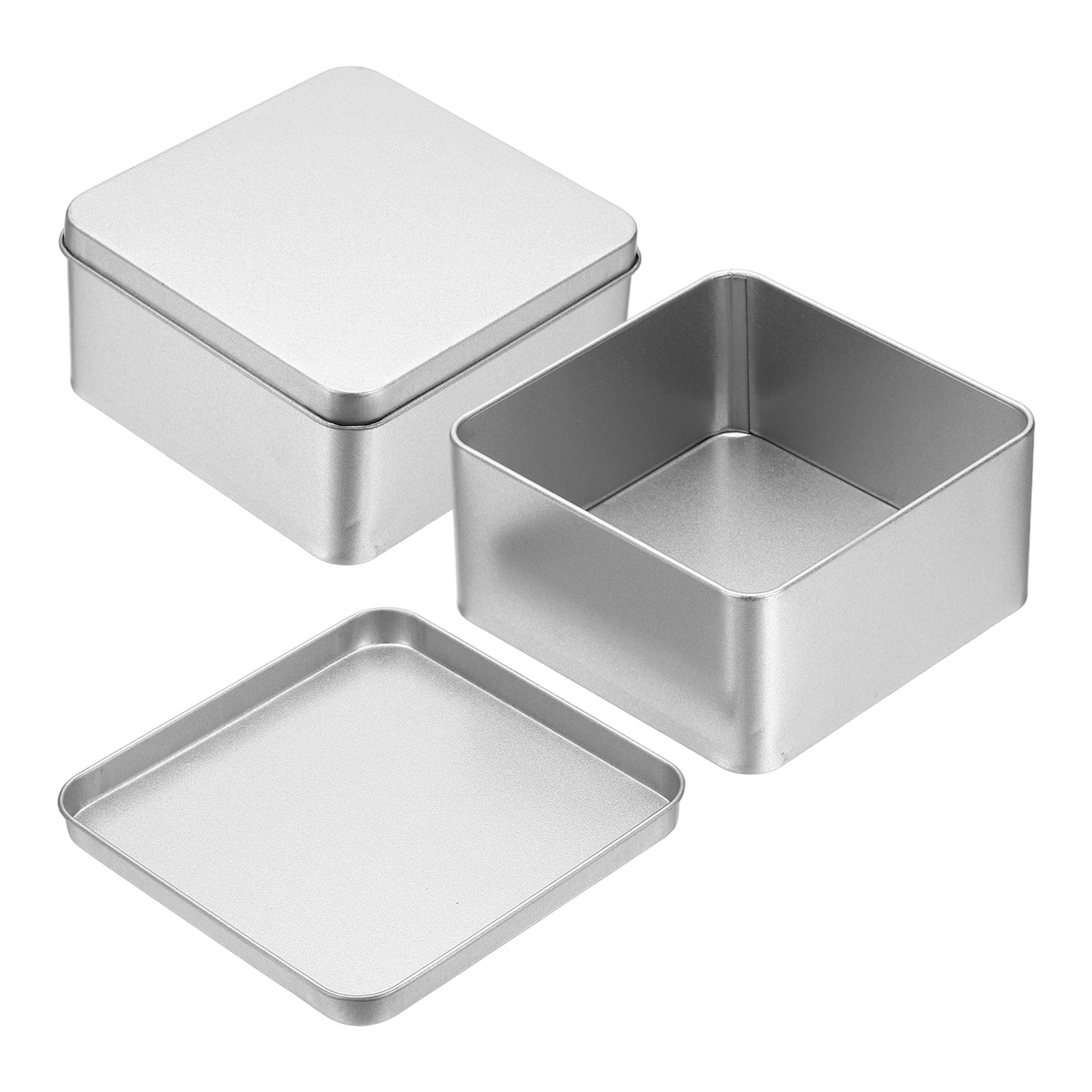 "Unique Bargains - 2pcs Metal Tin Box, 4.5x2.2"" Square Tinplate Lid, Portable Storage Candy Jars for Valentine's Day, Candle Jewelry - Silver" price history on PriceWatchPro