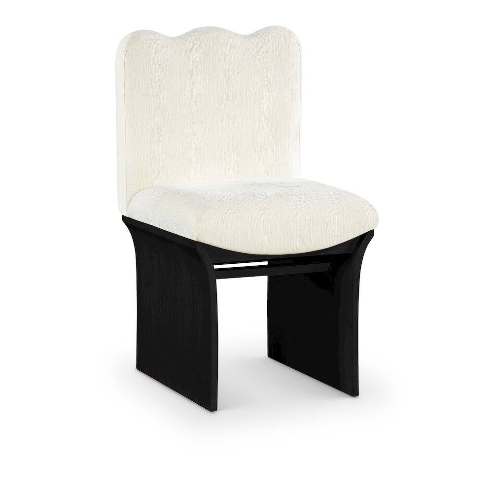 Front. Meridian Furniture - Shaw Cream Chenille Fabric Upholstered Dining Chair - Black.