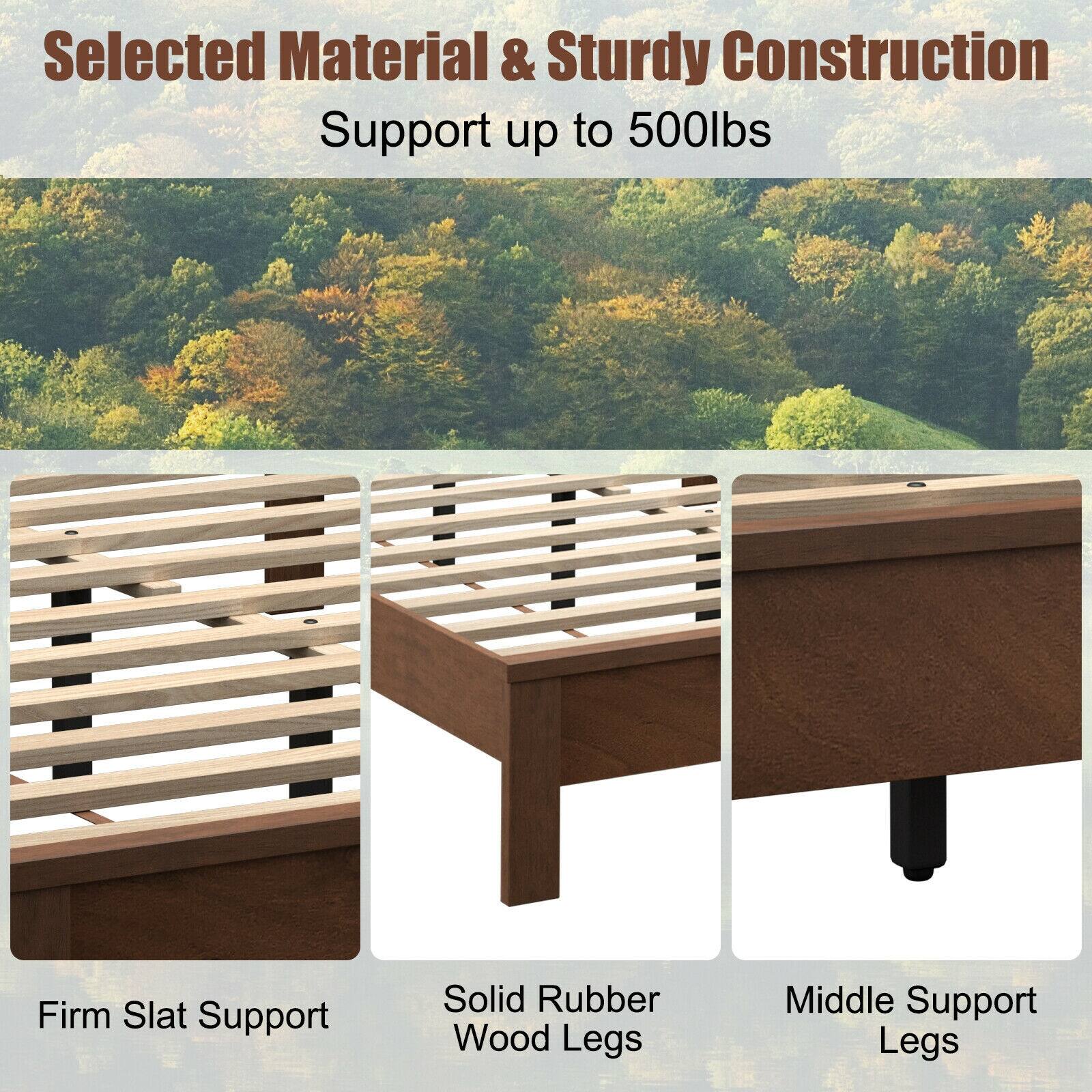 Selected Material & Sturdy Construction
Support up to 500lbs
Firm Slat Support
Solid Rubber Wood Legs
Middle Support Legs