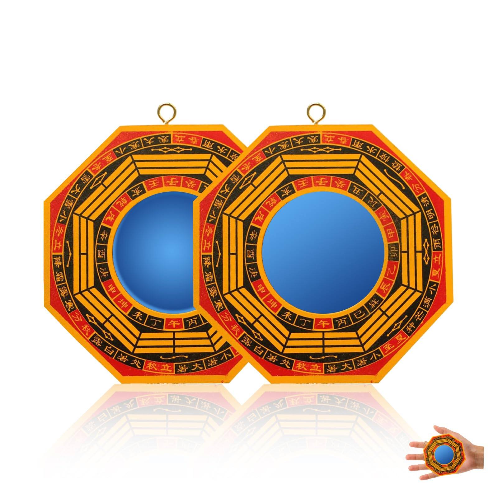 Angle. Hanke - 2pc 4" Bagua Mirrors Concave Convex Outdoor Feng Shui Protection Trigram Shield - Default.