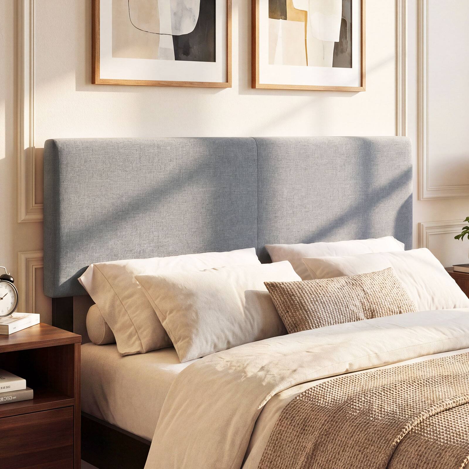Alt View 5. Gymax - Gymax Upholstered Headboard Queen/Full SizeVertical Quilted Linen Fabric Bed Frame Gray - Gray.