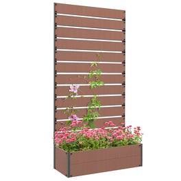 Outsunny - Raised Garden Bed with Trellis for Climbing Plants, Planter Box with Self Draining Gap 35.75" x 15" x 70.75" - Light Brown