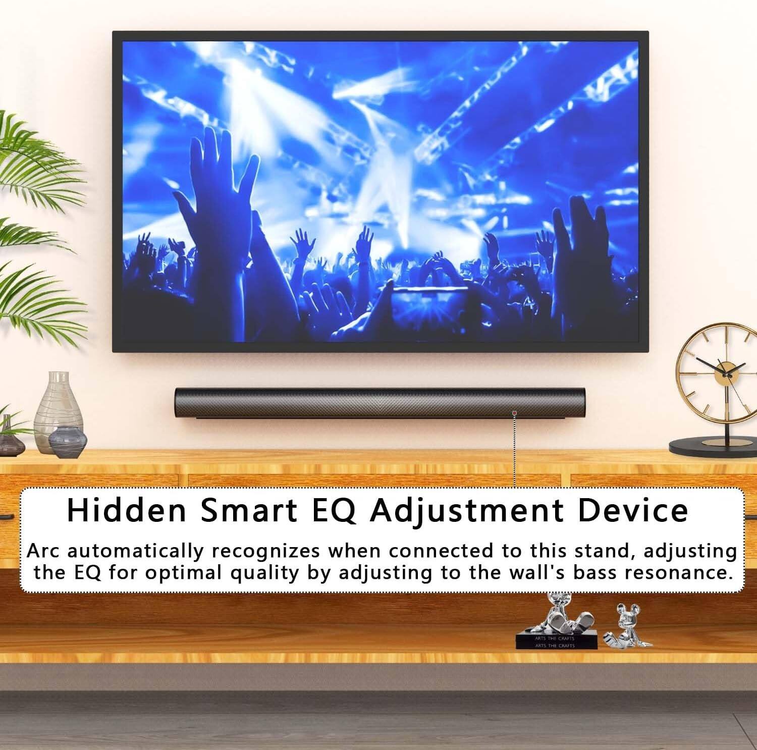 Hidden Smart EQ Adjustment Device  
Arc automatically recognizes when connected to this stand, adjusting the EQ for optimal quality by adjusting to the wall's bass resonance.