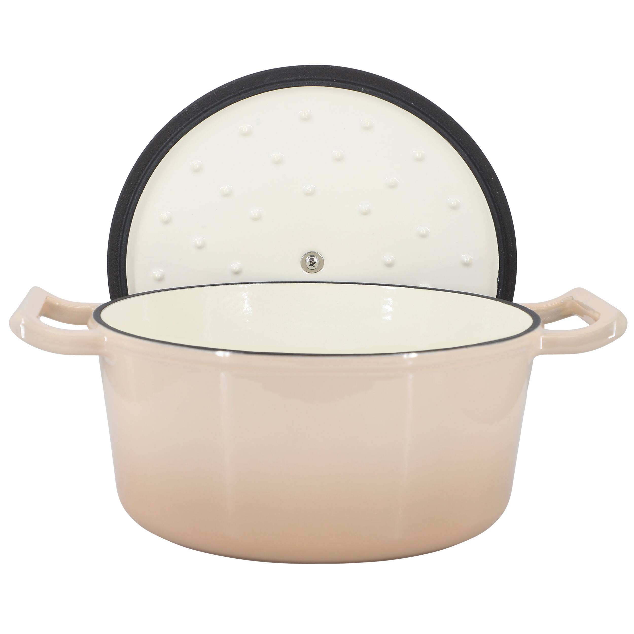 Alt View 2. MegaChef - MegaChef 5.3 Quarts Round Enameled Cast Iron Casserole with Self Basting Lid in Peanut Butter - Peanut Butter.