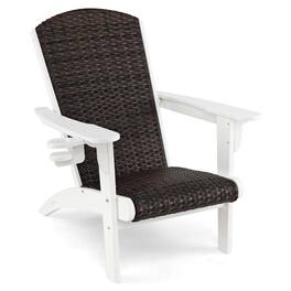 Costway - Patio Adirondack Chair with Rattan Padded Seat Wide Armrests & Hidden Cupholder - White