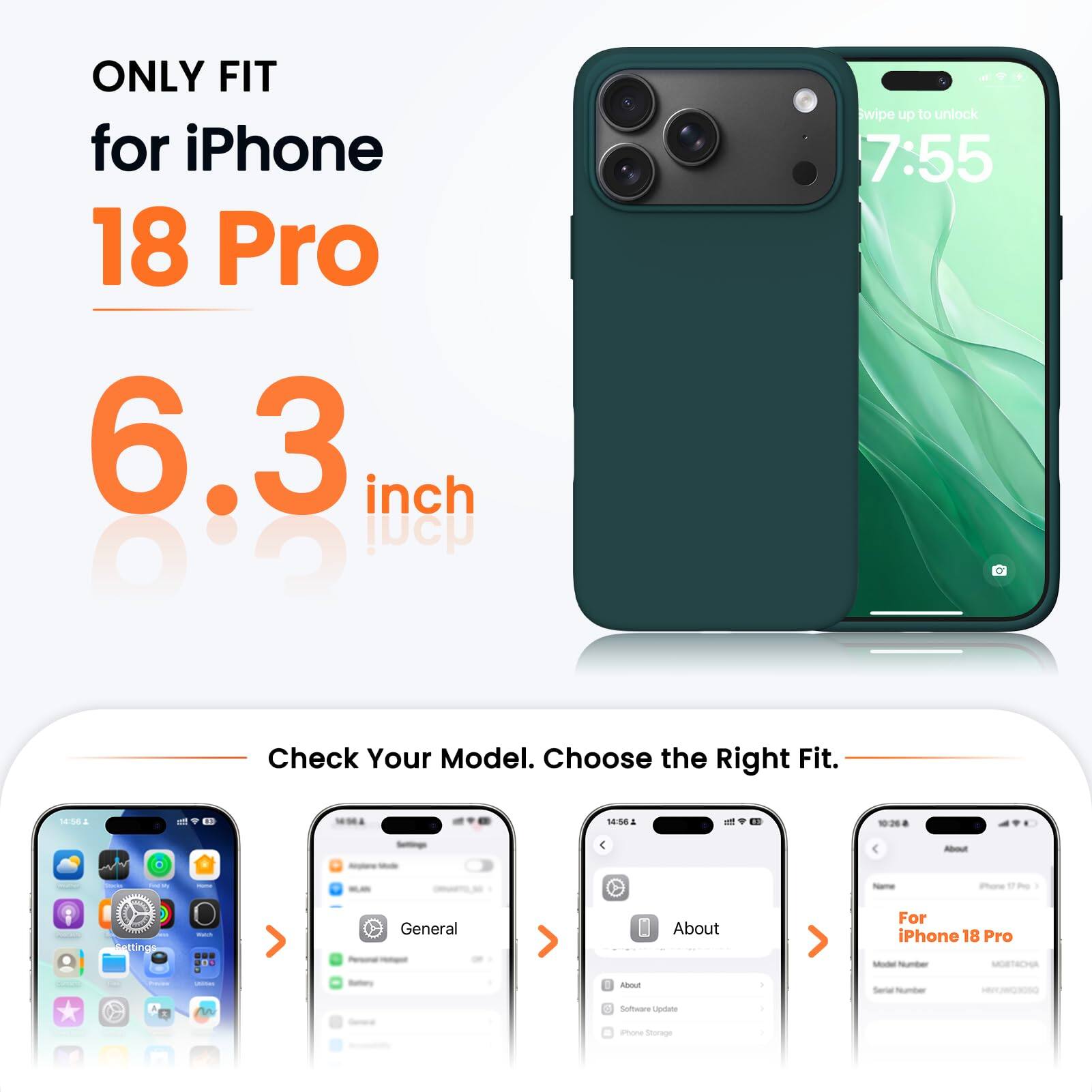 ONLY FIT for iPhone 18 Pro 6.3 inch

Check Your Model. Choose the Right Fit.

For iPhone 18 Pro Model Number: MOBTACHA