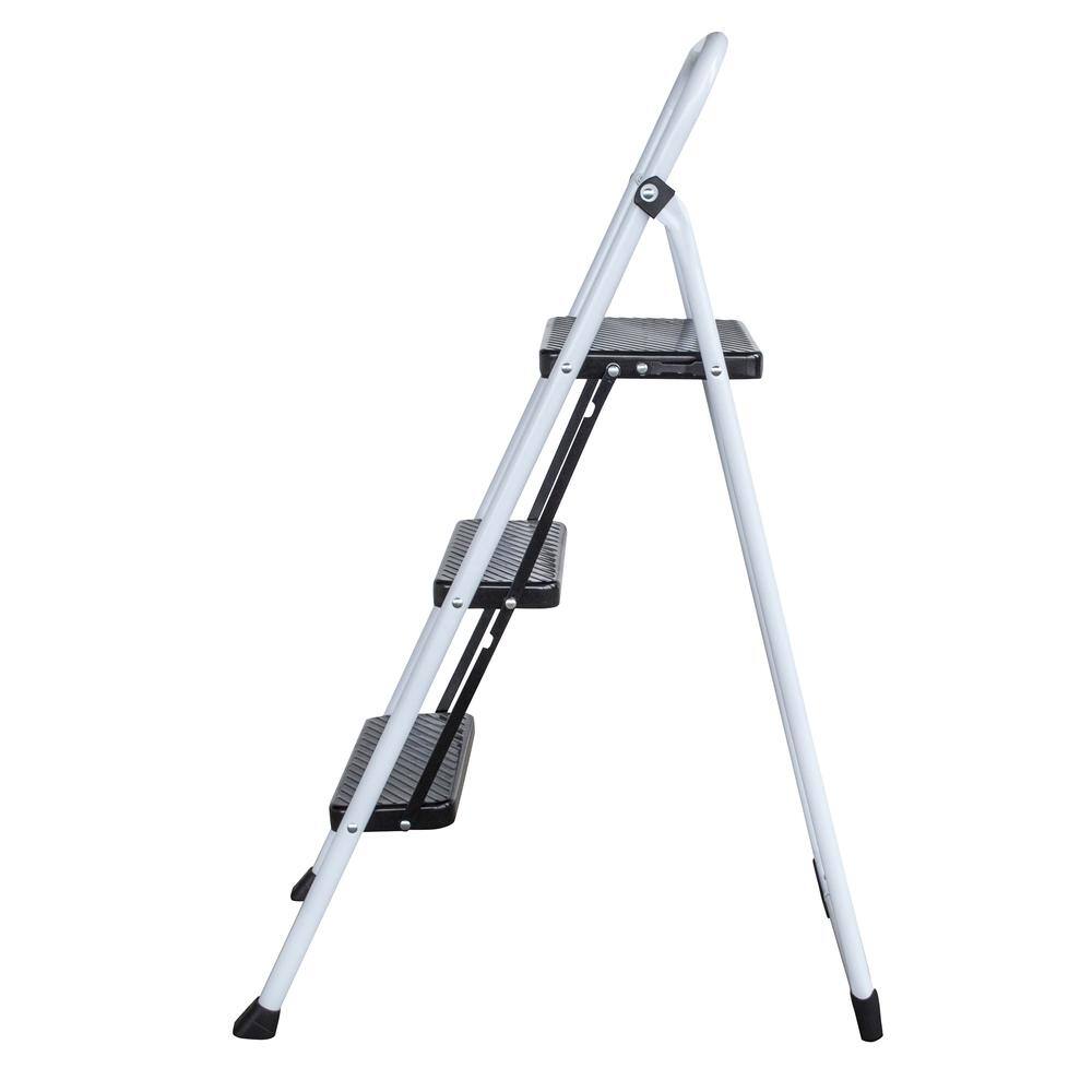 Left. AmeriHome - Three Step Folding Utility Step Ladder - White, Black.