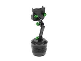 WeatherTech - CupFone Two View with Extension | Rotatable & Extendable Universal Cup Holder Phone Mount – Forest Green Metal Knobs - Black/Forest Green Metal