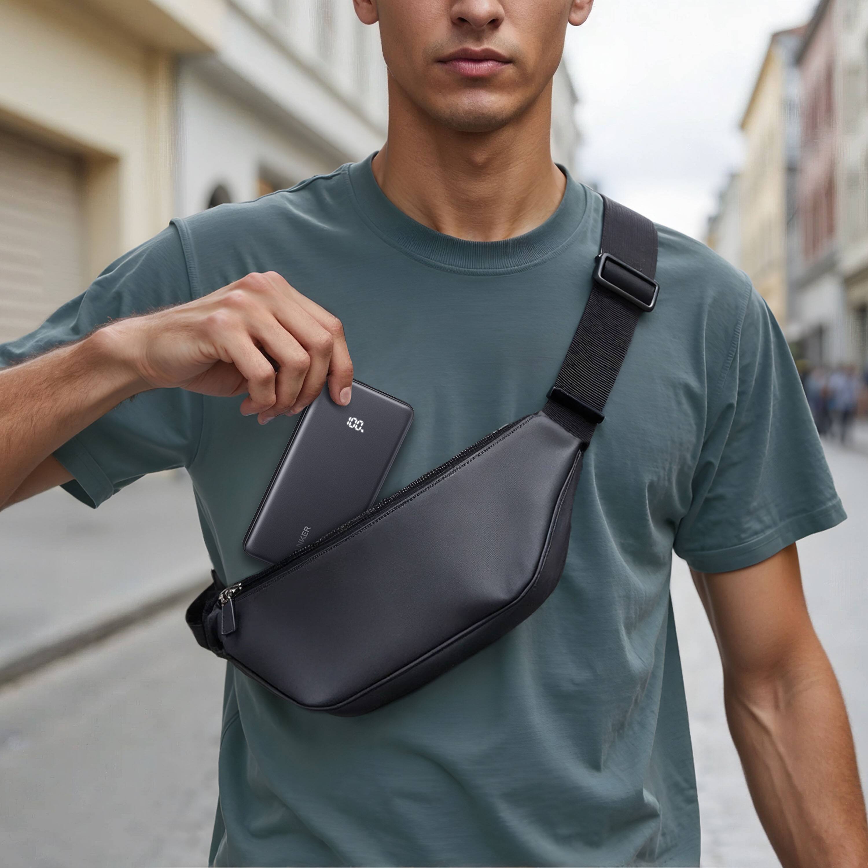 Angle. Anker - Power Bank (10K, 22.5W, Built-In USB-C Cable) - Black.