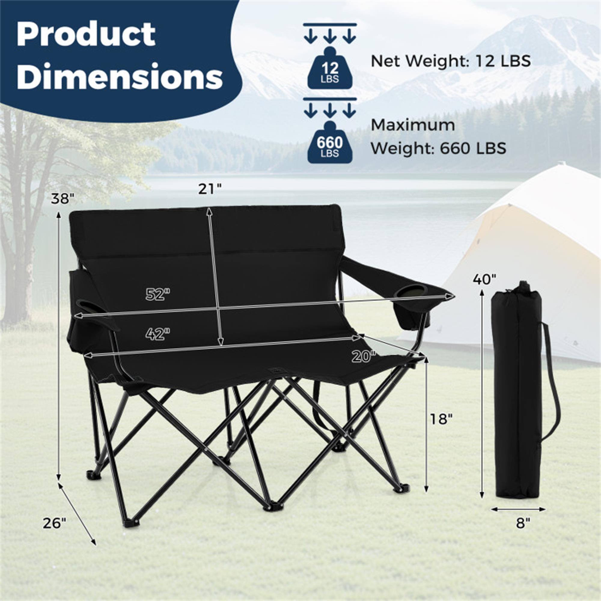 Product Dimensions  
Net Weight: 12 LBS  
Maximum Weight: 660 LBS  

38" x 21" x 52"  
40" x 42" x 20"  
26" x 18" x 8"