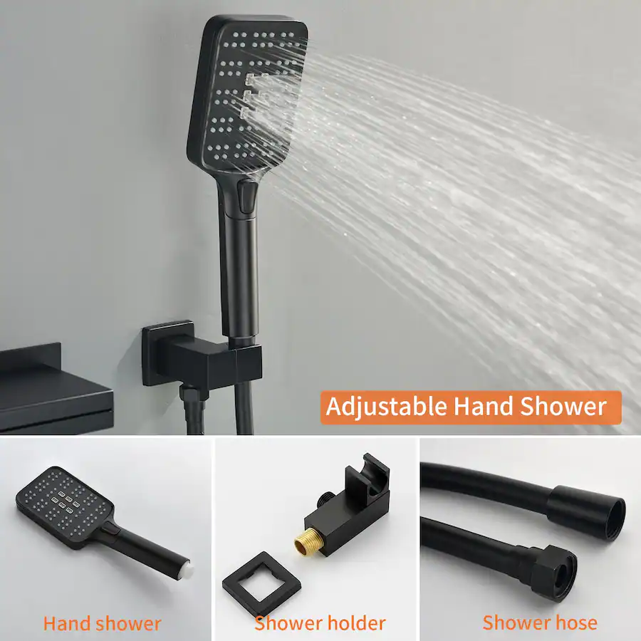 Boyel Living Black Bathtub Faucet 2 Function Brass Pressure Balance ...