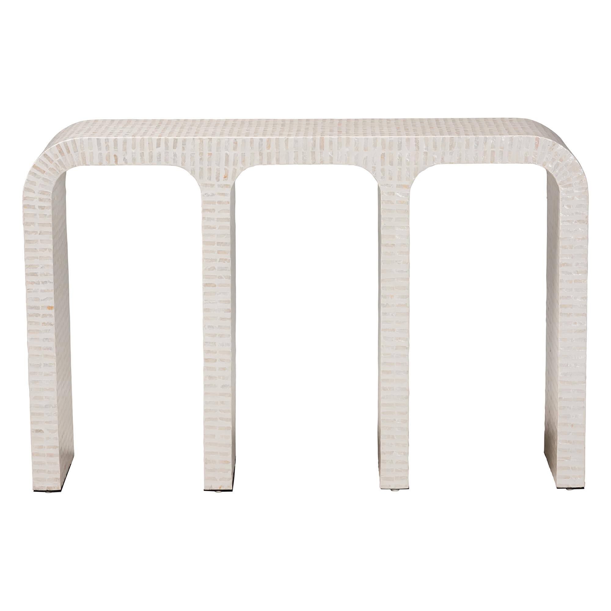 Angle. bali & pari - Chalina Capiz Shell Console Table - White/Beige.