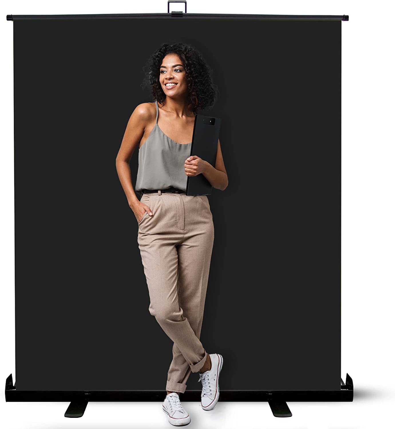 Front. KHOMO GEAR - Pull-Up Black Backdrop – Wrinkle-Free Chroma Key Screen for Studio, Video, and Streaming Use - Black.