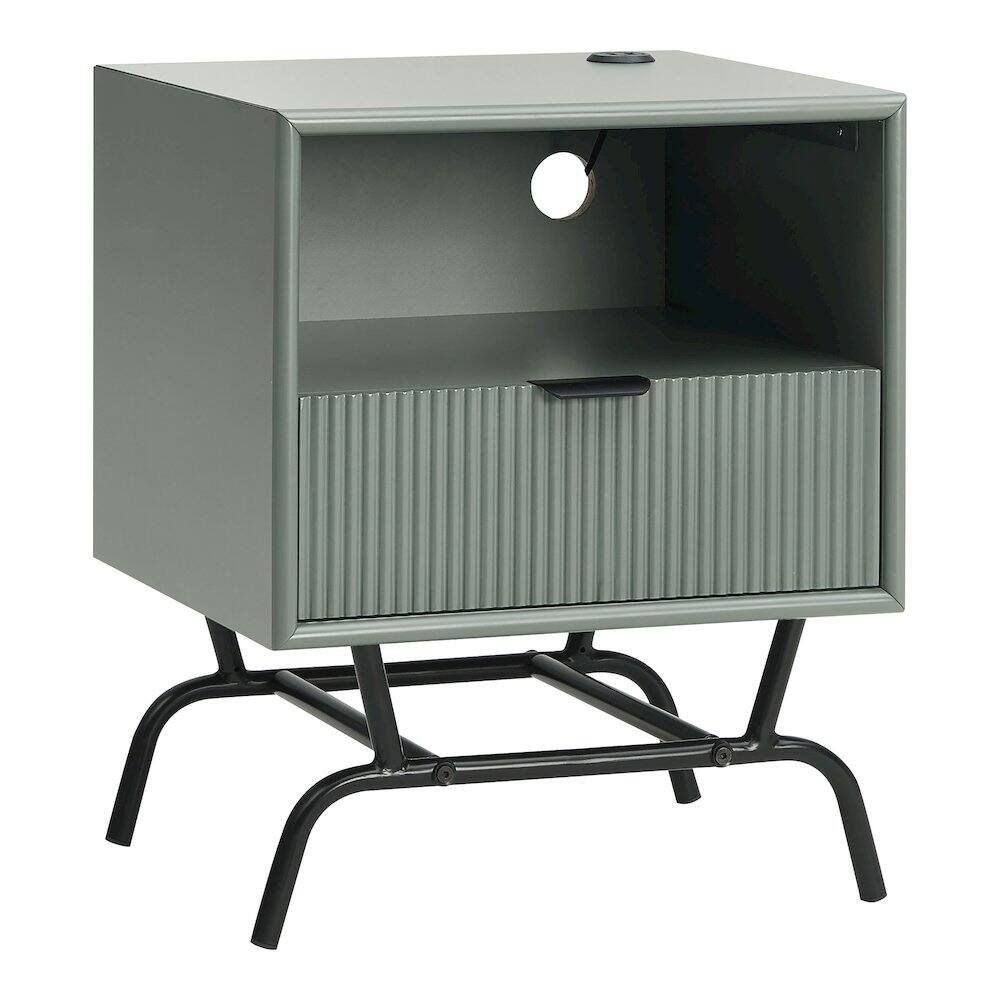 Front. Furniture of America - Gleb Wood Storage End Table with USB Port - Green.