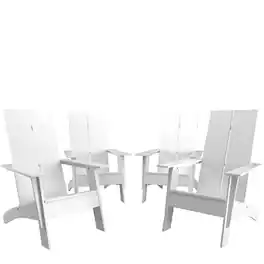 Emma + Oliver - Set of 4 Modern Dual Slat Back Indoor/Outdoor Adirondack Style Chairs - White