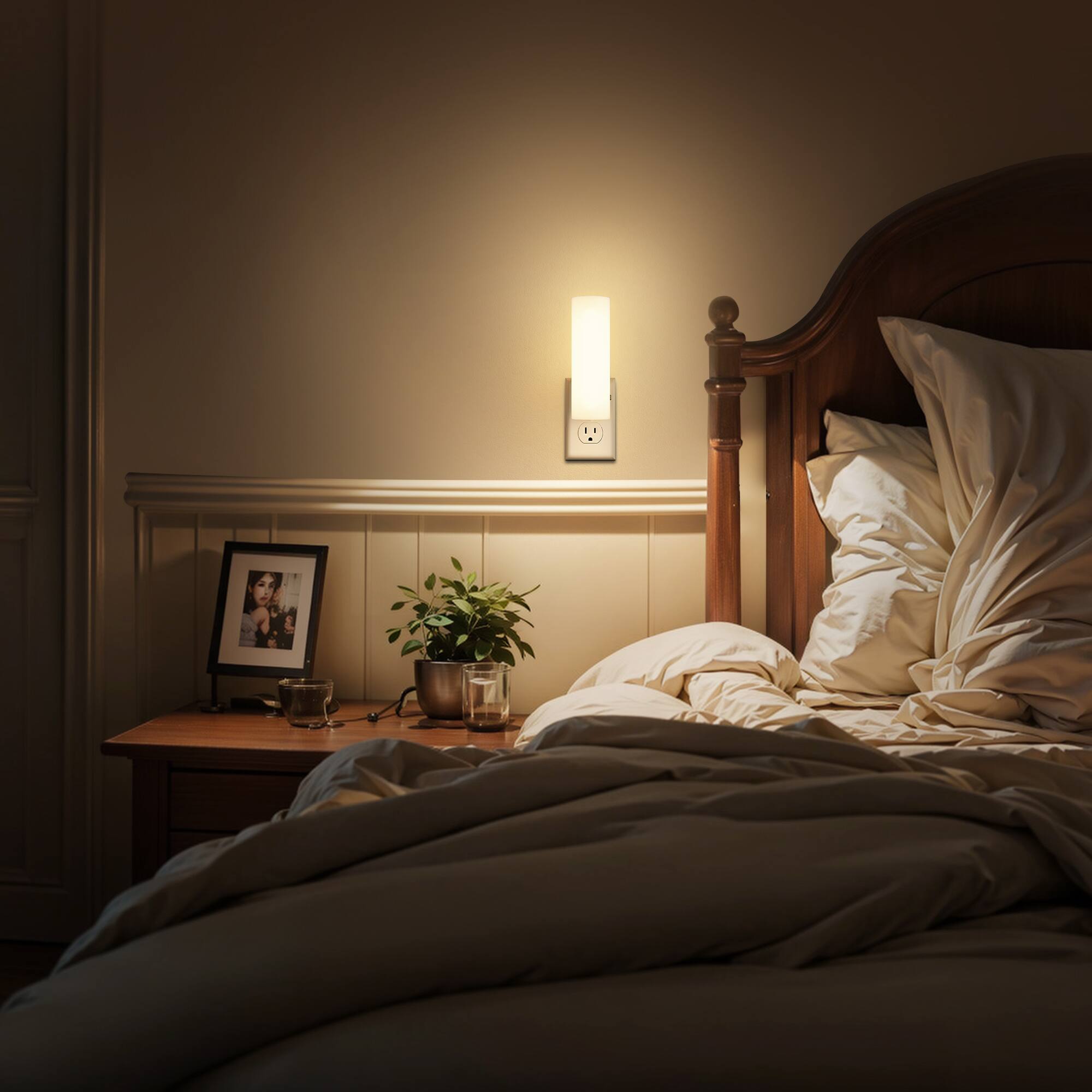 Alt View 4. Jandcase - JANDCASE 2-Pack 1W  Plug-in Night Light, 3000K Warm Glow, Open Mesh Cylinder, Full-Body Glow, , US 3-Prong Plug - White.