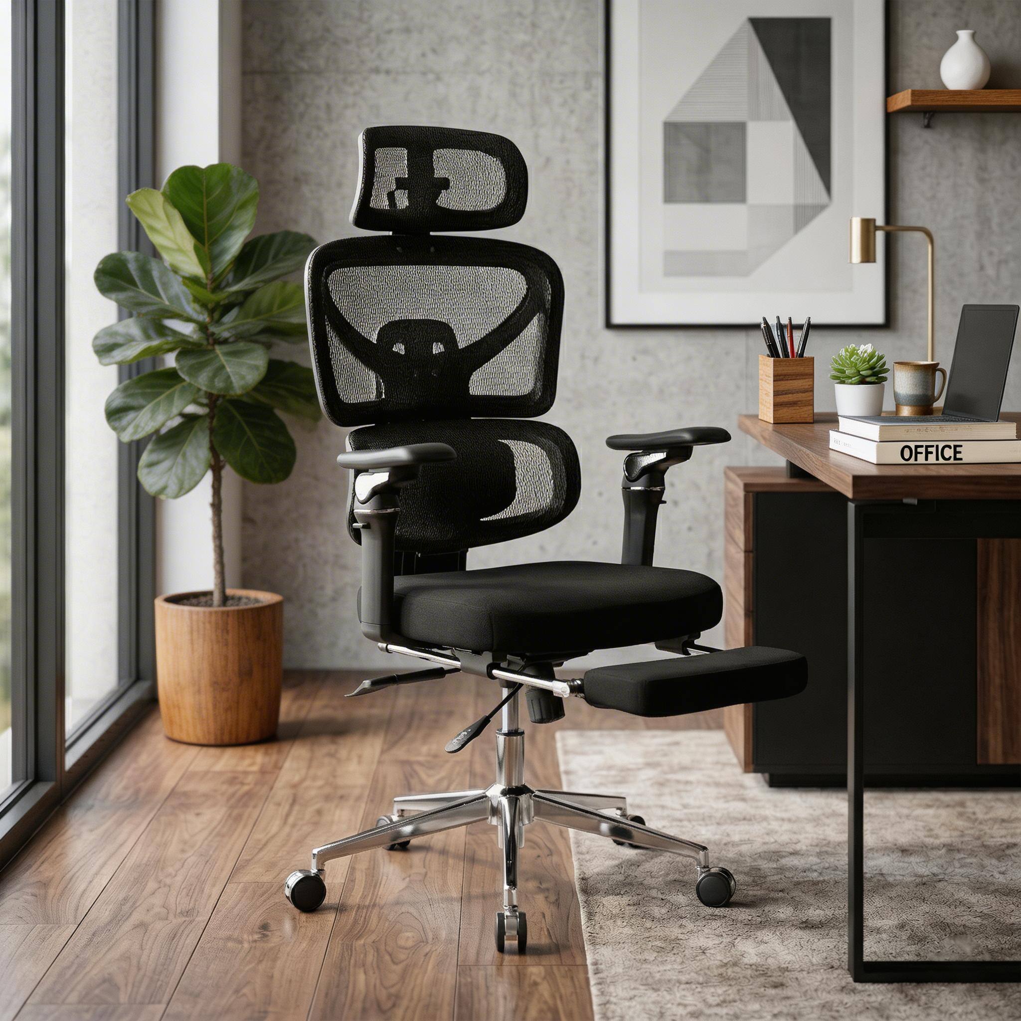 Alt View 7. Forest'nSky - Black Ergonomic Home Office Desk Chair with Massage Lumbar Support - Black.