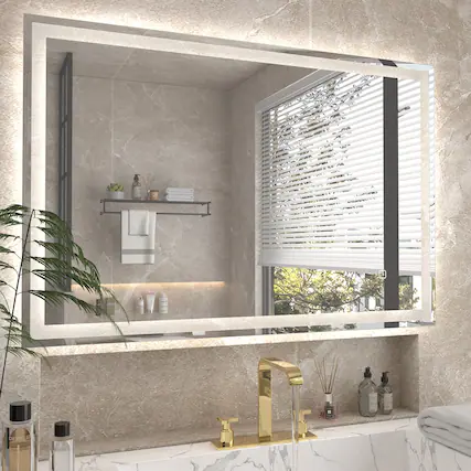 Front. U-HOMY - LED Bathroom Mirror with Lights, Smart Anti-Fog Dimmable Wall Mirror with Memory Function - 36*24.