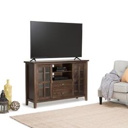 Spaco - Tall Solid Wood TV Stand for 60" TV,53" Wide Entertainment Center Media Console with 2 Drawers,Glass Door Cabinets - Dark Brown