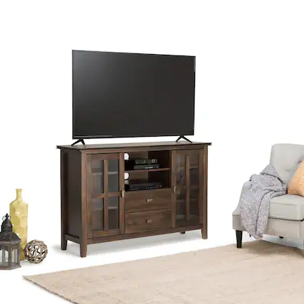 Front. Spaco - Spaco Tall Solid Wood TV Stand for 60" TV,53" Wide Entertainment Center Media Console with 2 Drawers,Glass Door Cabinets - Dark Brown.