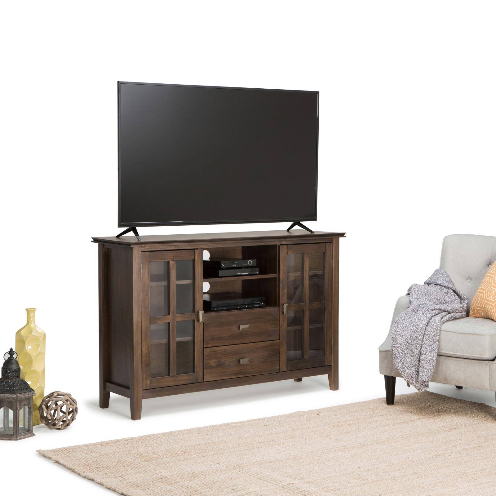 Front. Spaco - Spaco Tall Solid Wood TV Stand for 60" TV,53" Wide Entertainment Center Media Console with 2 Drawers,Glass Door Cabinets - Dark Brown.