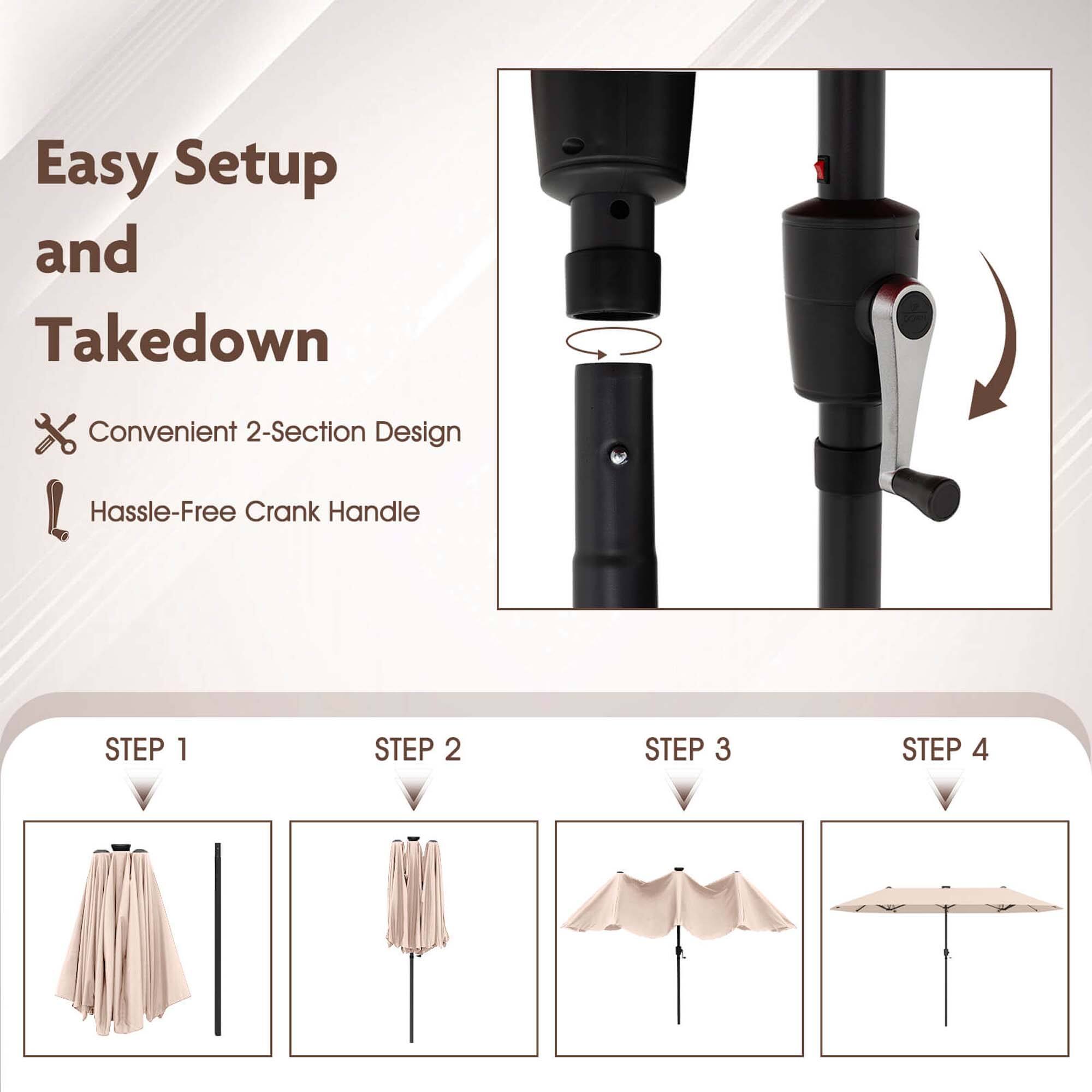 Easy Setup and Takedown: Convenient 2-Section Design, Hassle-Free Crank Handle.