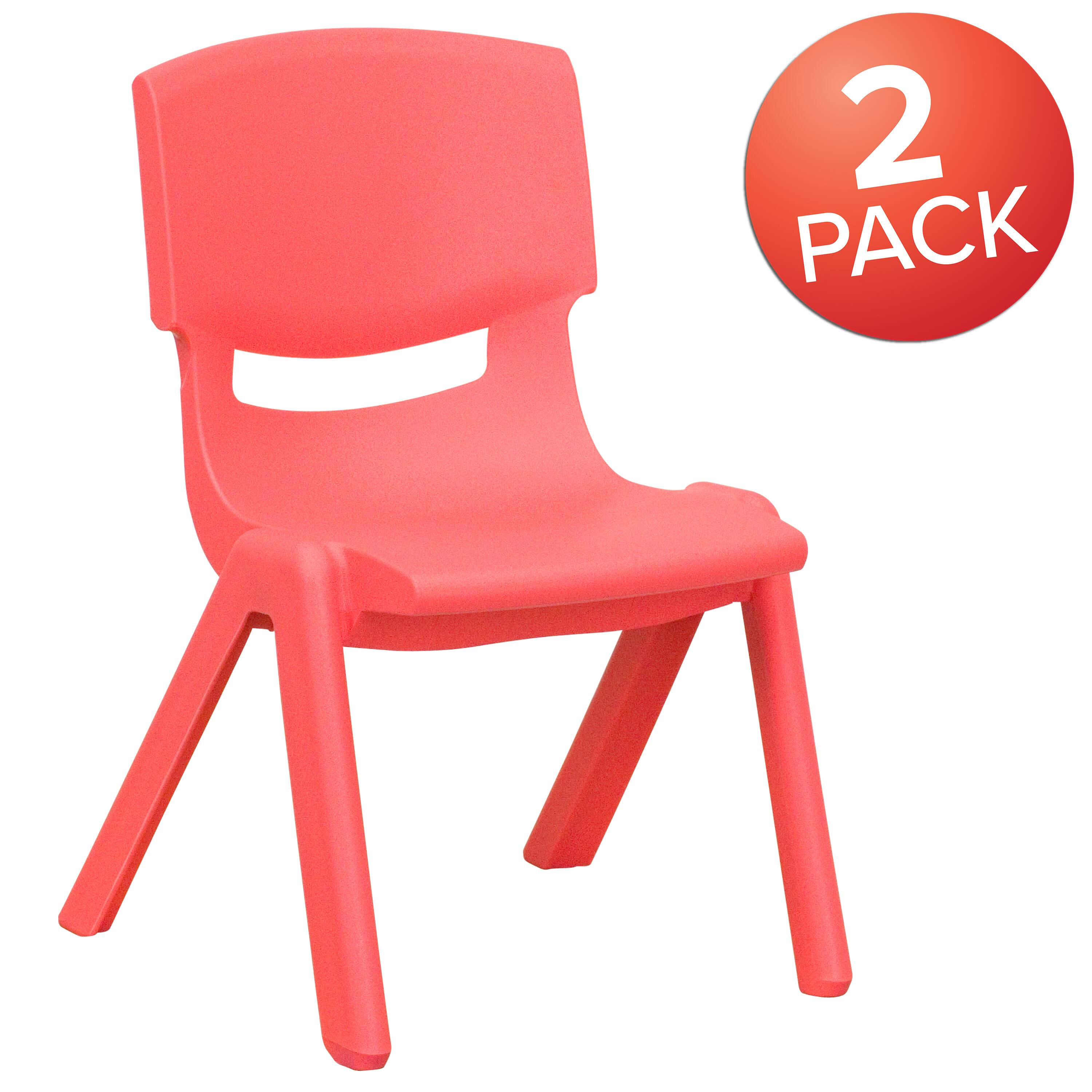 Alt View 1. Emma + Oliver - 2 Pack Plastic Stackable School Chair with 10.5"H Seat, Preschool Chair - Red.