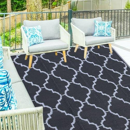 Front. Earthley Blooms - Ft Reversible Mats Outdoor Rug For Patio Clearance Waterproof Carpet Plastic Straw Indoor Floor Mat&rug Rv ... - Black-5' x 8' (Rectangular).